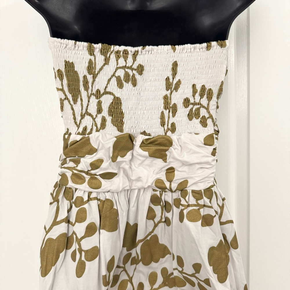 White Gold Floral Strapless Twist Bust Maxi Dress Size Large Flowy Elegant - Picture 7 of 9